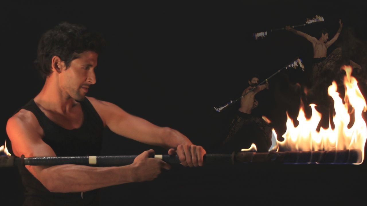 Srikanta Barefoot working through fire staff choreography